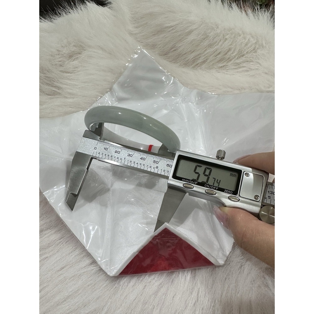Natural Icy White Jadeite Jade Bangle with Emerald Green Patch 59.7mm-L05 - Picture 3 of 6